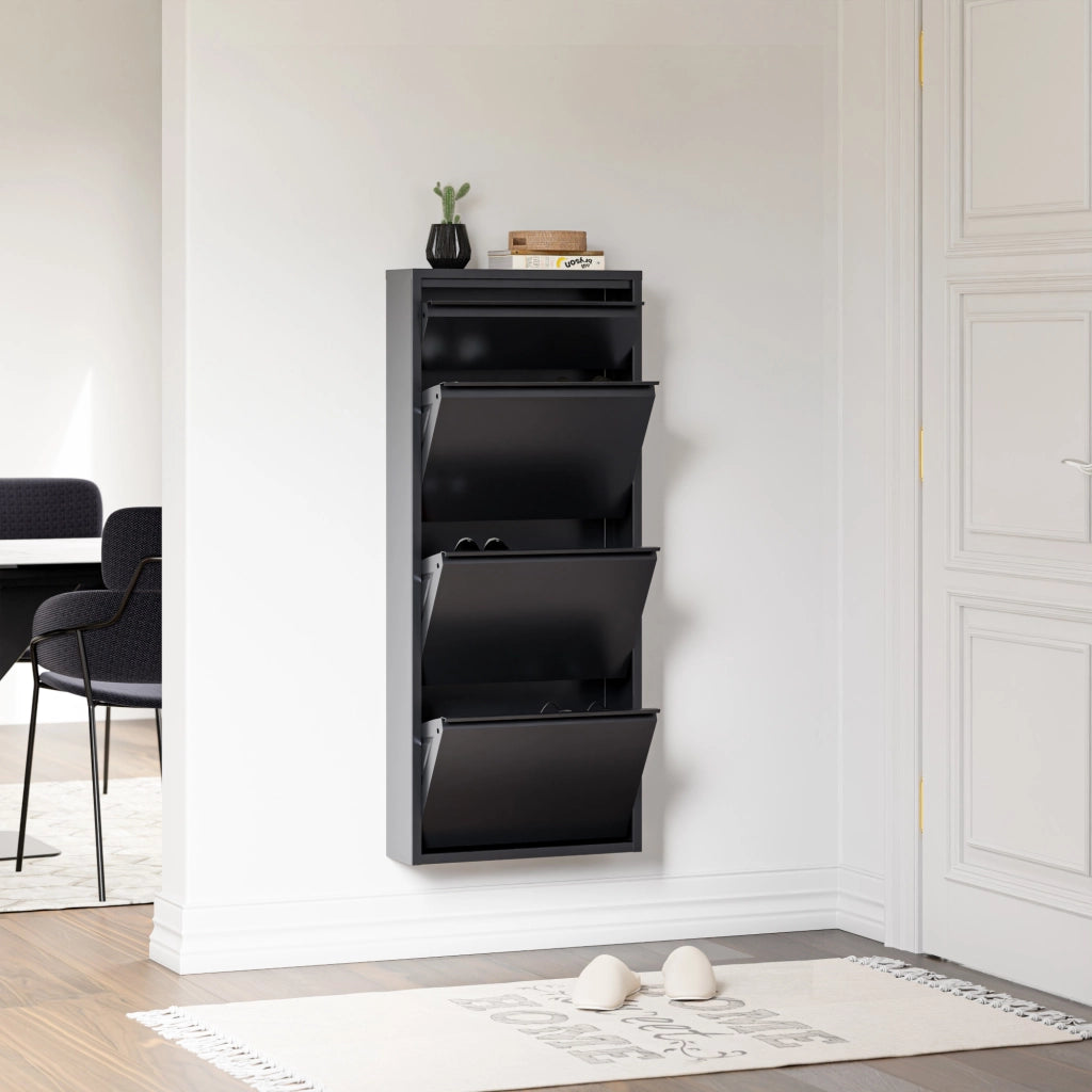 Scarpiera Sokndal con 3+1 Contenitori Ribaltabili Portascarpe in Metallo - Grigio [en.casa]