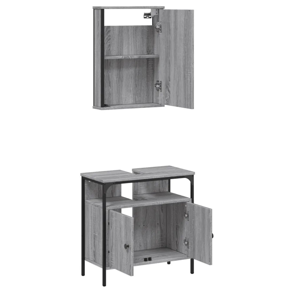 Set Mobili da Bagno | Armadio da bagno 2 pz Grigio Sonoma in Legno Multistrato