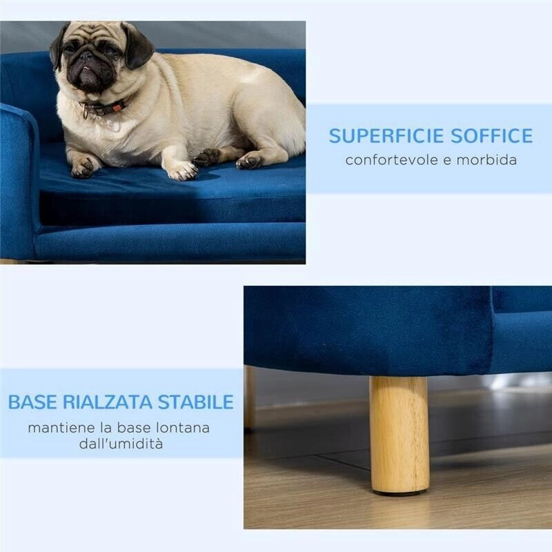 CUCCIA PER CANI DA INTERNI, DIVANO PER GATTI O CANI DI TAGLIA PICCOLA E MEDIA MAX 10 KG IN VELLUTO BLU