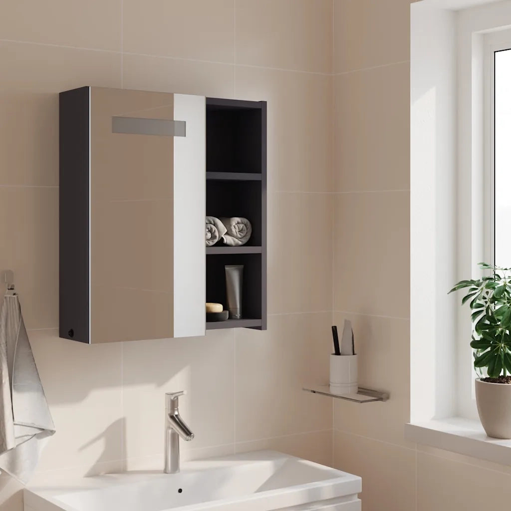 Armadietto Bagno con Specchio e LED Grigio Chiaro 45x13x52 cmcod mxl 131382
