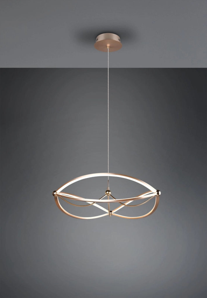 CHARIVARI SOSPENSIONE LED 42W · 1x 5600lm, 3000K OTTONE SATINATO ELLISSI DIMMERABILE CON INTERRUTTORE D. 62CM
