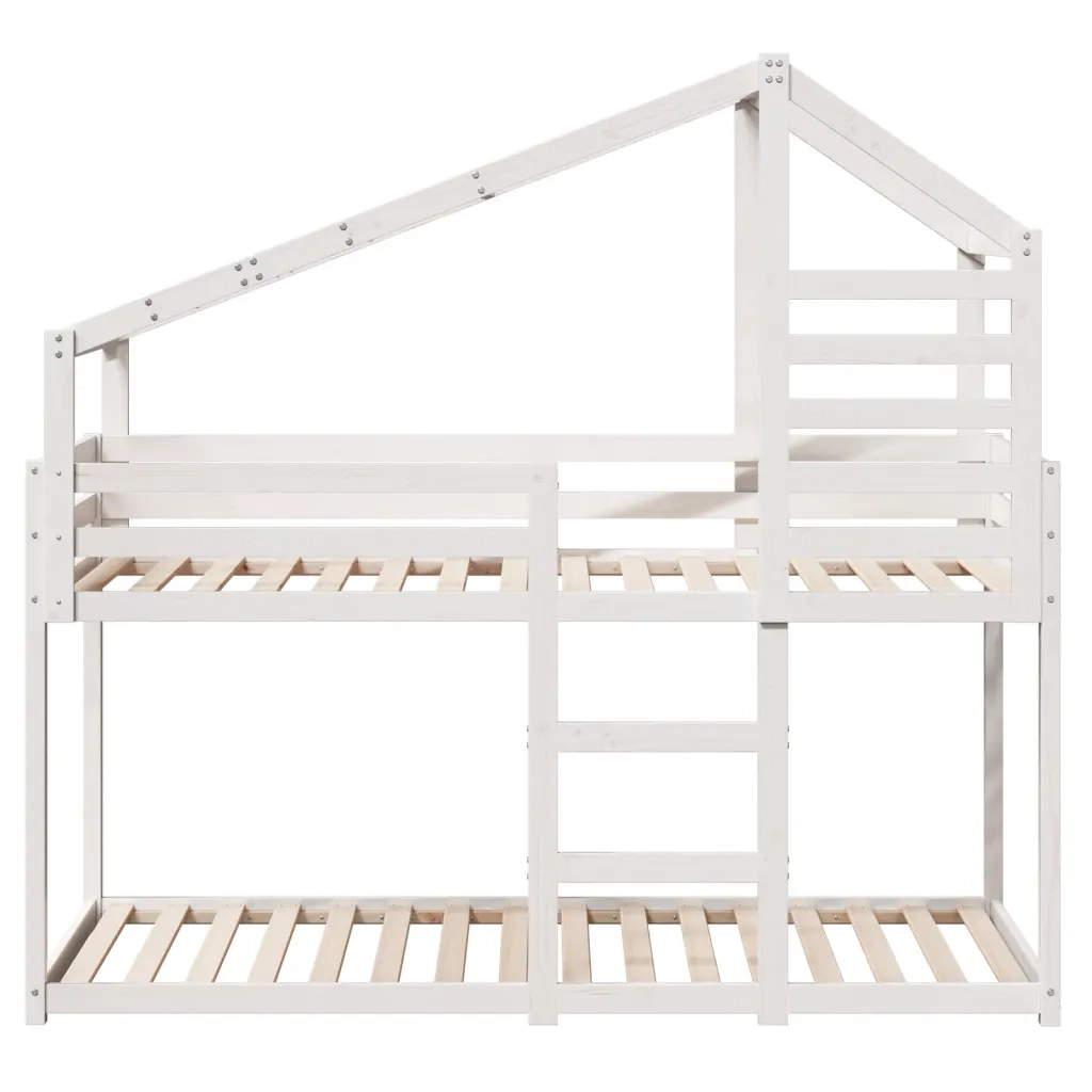 Letto a Castello con Tetto Bianco 80x200 cm Legno Massello Pino 3281959