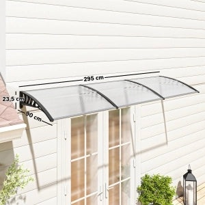 Pensilina da esterno 90 x 295 cm con protezione UV, copertura in policarbonato e struttura in alluminio