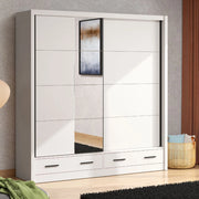 Armadio Camera da Letto Copala, Guardaroba 2 Ante 4 Ripiani, 205x216h cm Bianco Crema