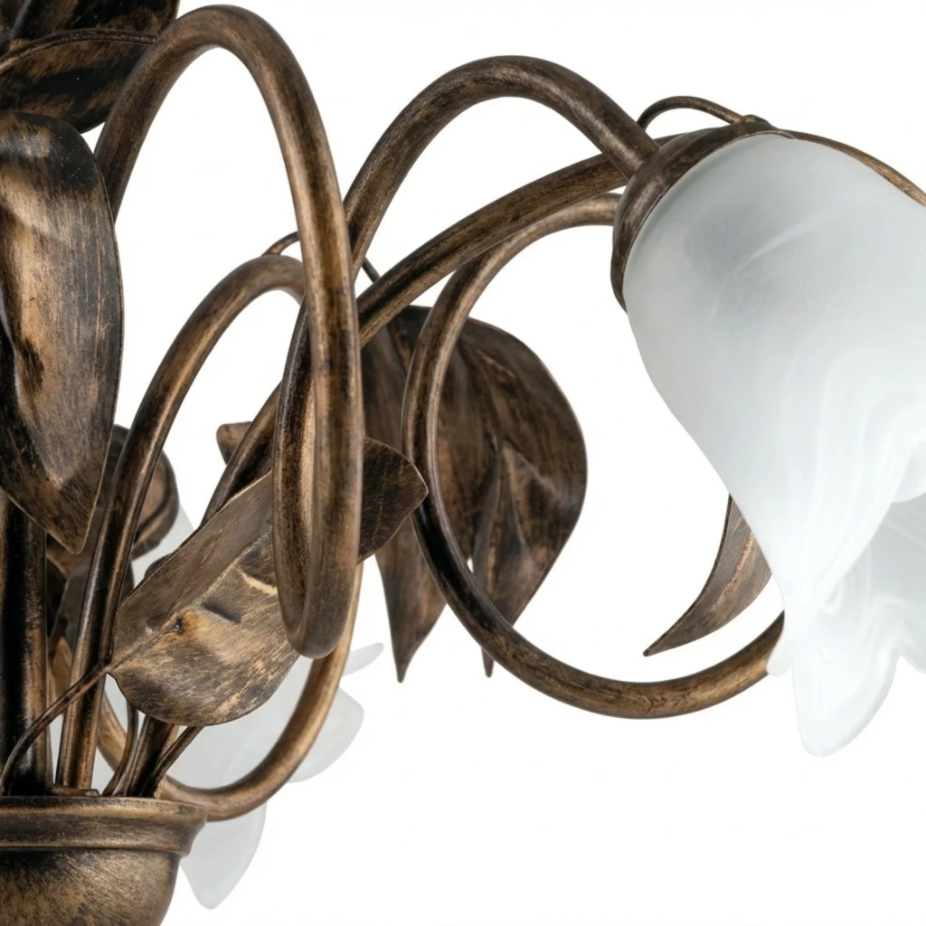 Lampadario Arte Povera Limone 5 Luci Marrone e Bianco LuceArt Classic