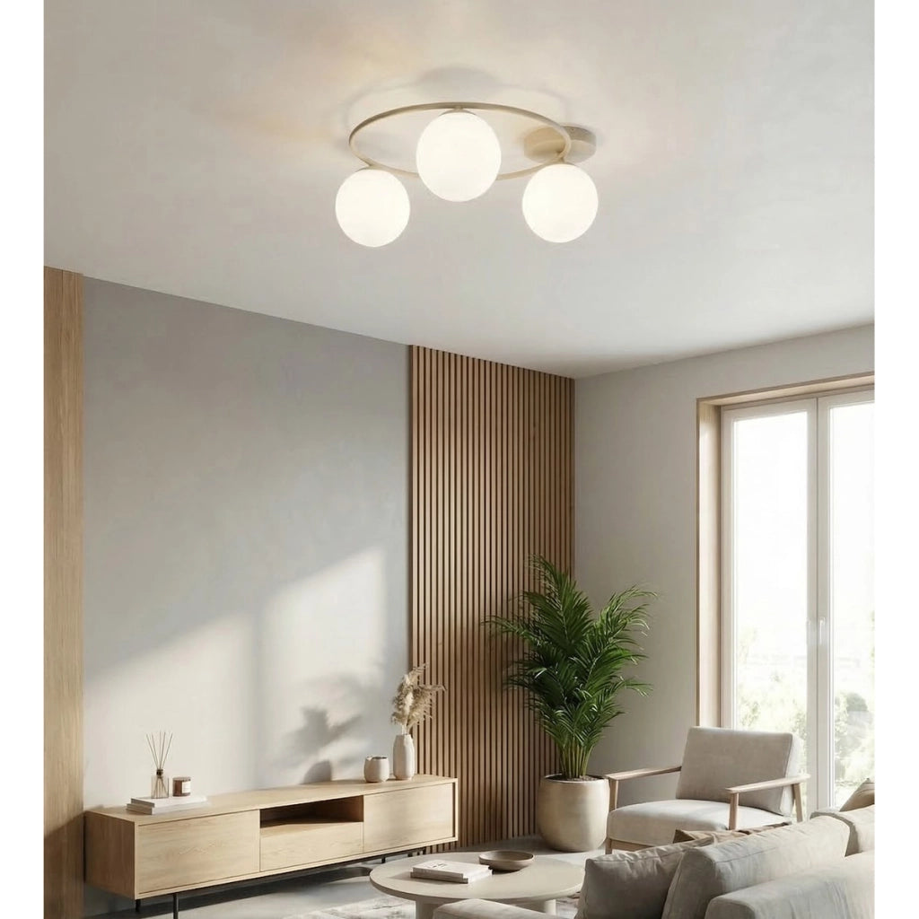 Lampada a sospensione SOPRA con sfere in vetro bianco opale