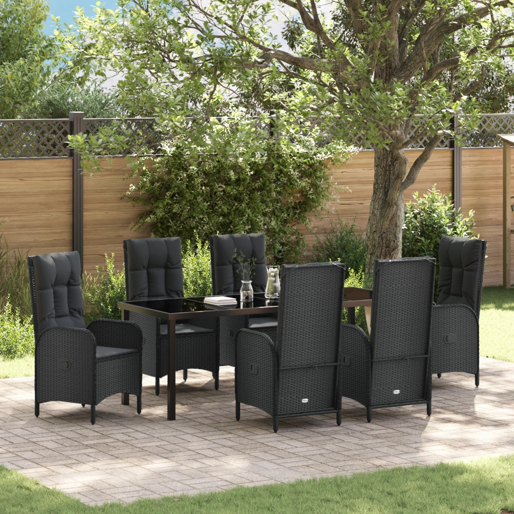 Set di Arredamento da Giardino 7 Pezzi Nero Rattan Polimerico