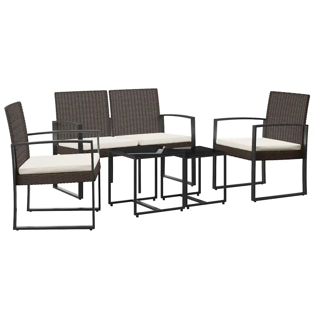Set da Pranzo da Giardino 5 pz con Cuscini in PP Rattan Marronecod mxl 95652