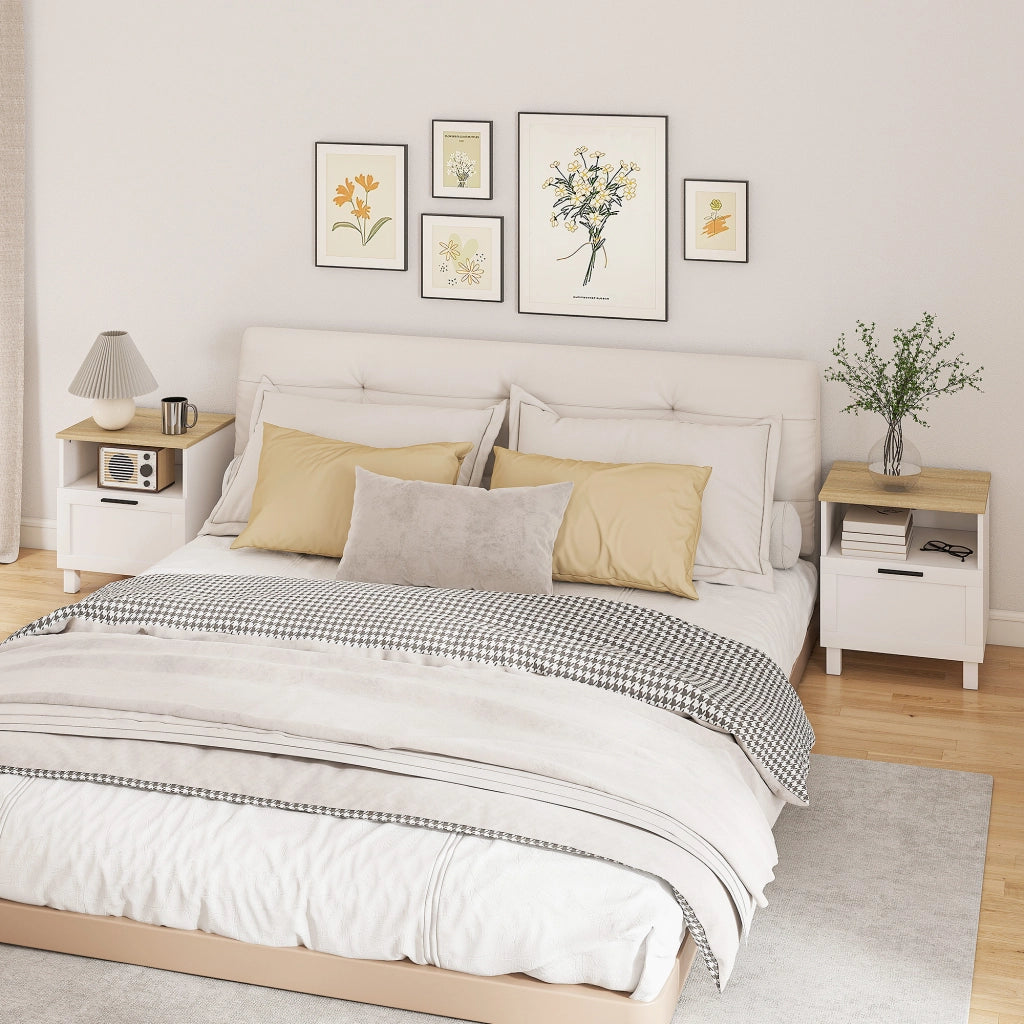 Comodino con cassetto e vano aperto ¨C Xylo ¨C Bianco legno 45x38x50 cm