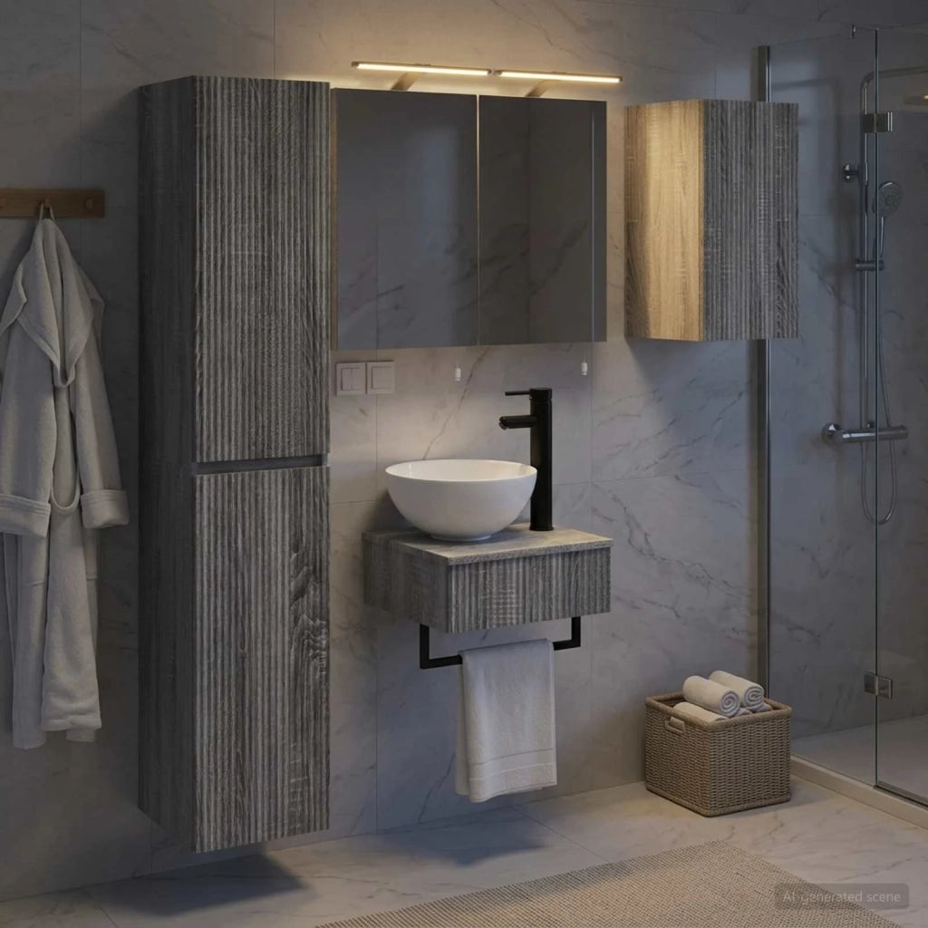 Set di mobili per il bagno 5 pcs Sonoma grigio 3407244