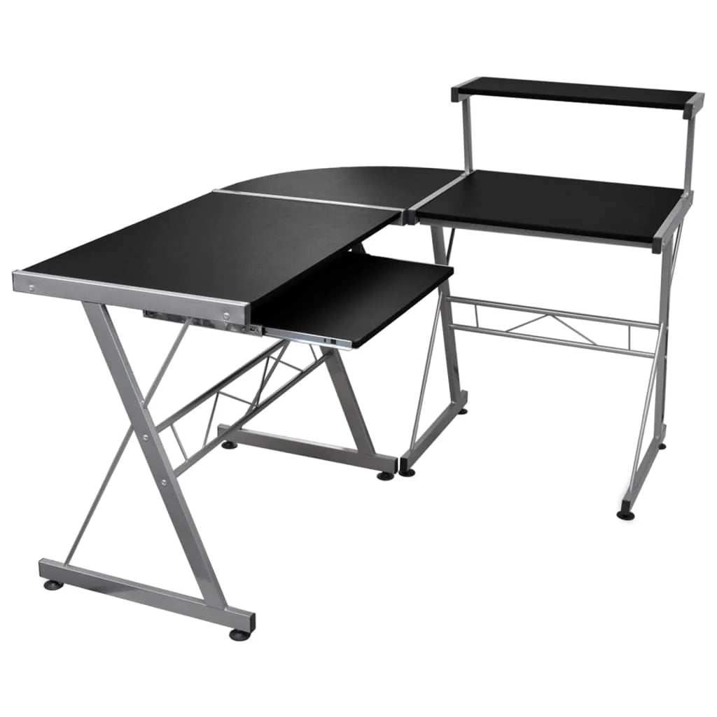 Scrivania angolare per computer/postazione di lavoro/unità studio 132 x 112 x 99 cm legno ingegnerizzato nero 02_0023732