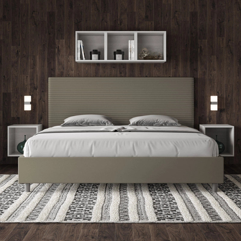 Letto imbottito Matrimoniale 180x200 cm Focus - Similpelle,Cappuccino,Con rete