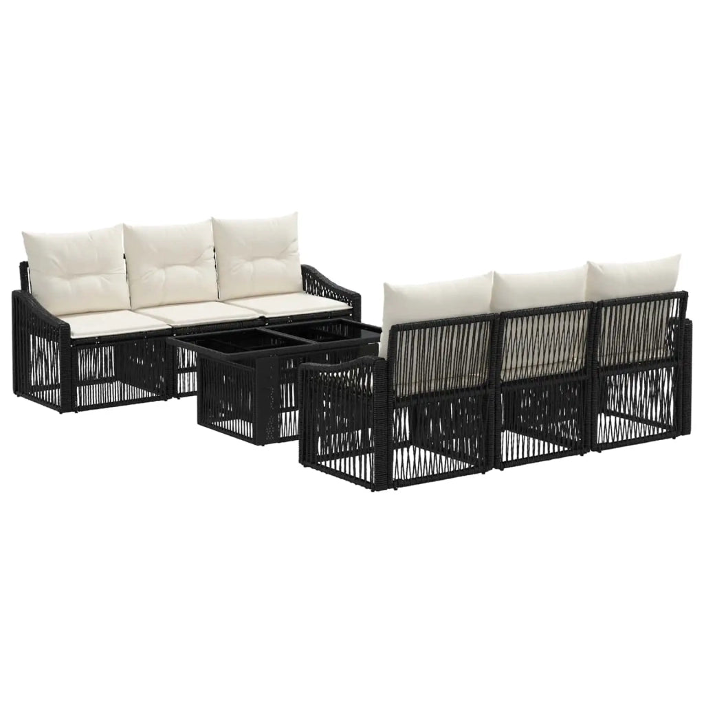Set Divano da Giardino 7 pz Nero e Bianco Crema polyrattan 3437206