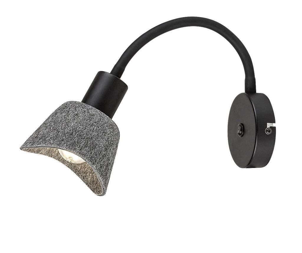 Applique lettura Rabalux Farelia filc grigio nero E14