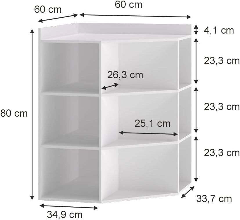 Scaffale angolare Elina, Bianco, 60 x 80 cm, per conservare ed esporre libri o oggetti decorativi