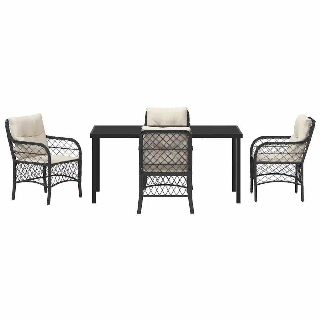 Set da Pranzo per Giardino con cuscino 5 pcs Nero polyrattan 3380200