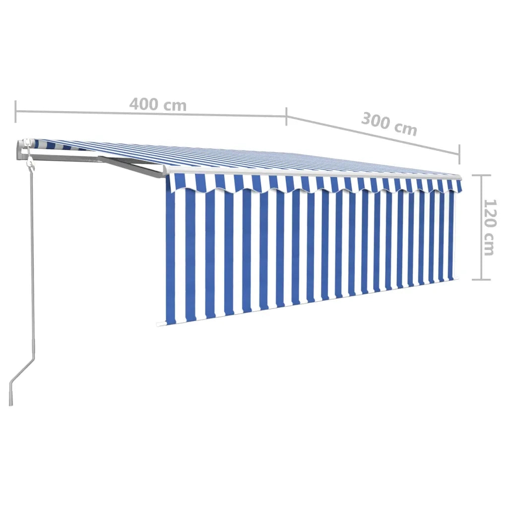 Tenda Automatica Parasole Sensore Vento LED 4x3m Blu Bianca 3069311