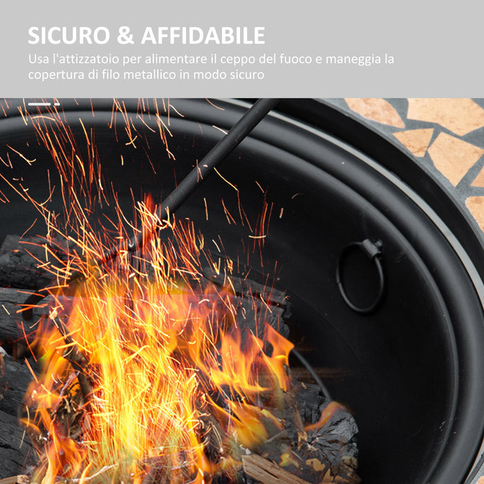 Braciere da Giardino 68x68x45 cm in Metallo e Ceramica