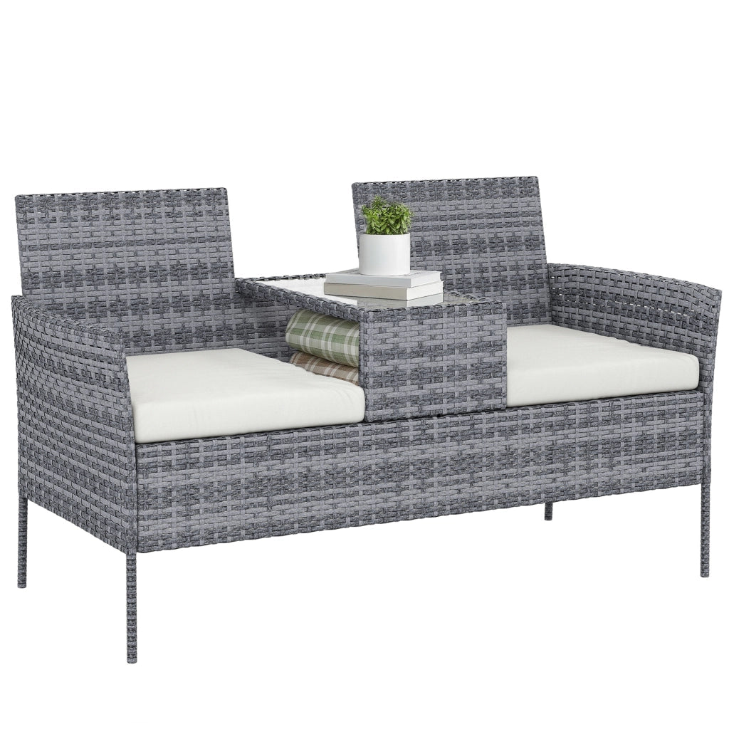 Set Giardino 2 Posti con Tavolino e Cuscini ¨C zephmum ¨C Polyrattan Nero 135x64x81 cm