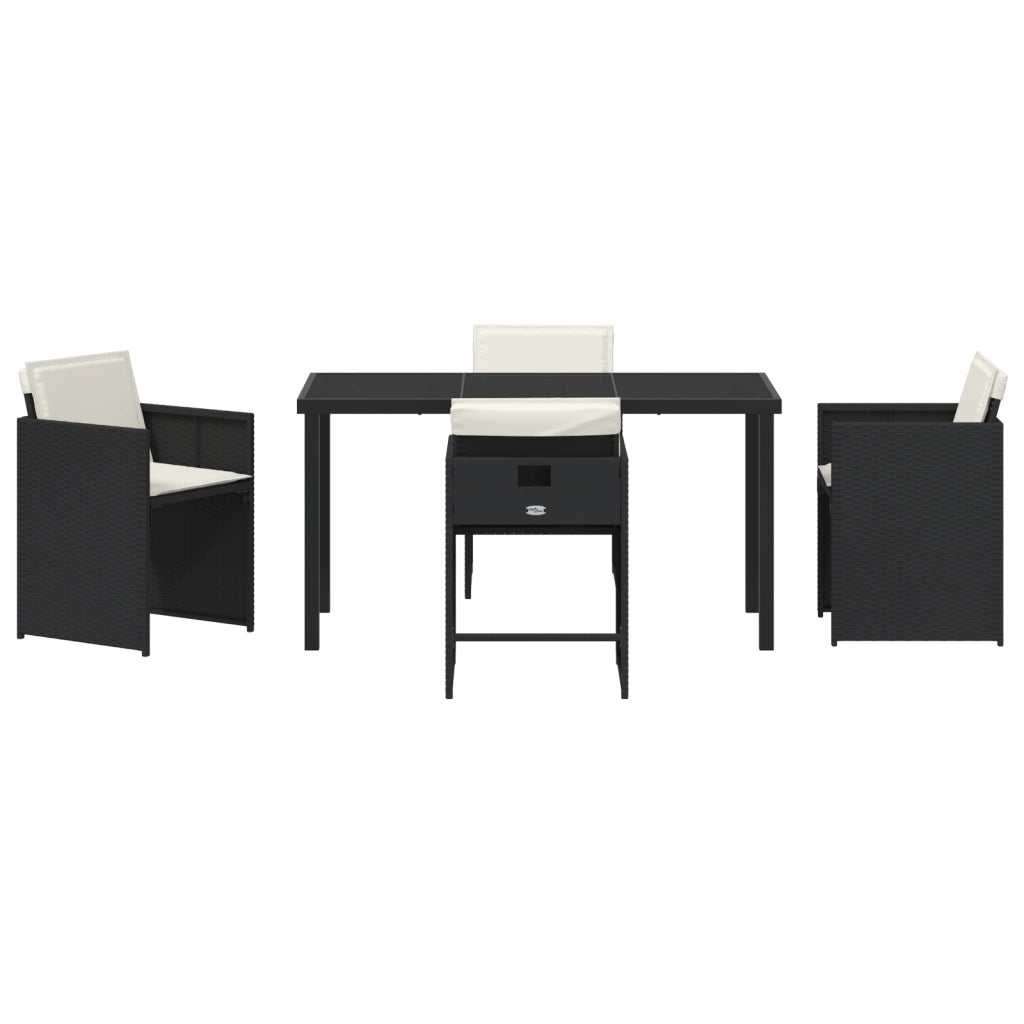 Set da Pranzo da Giardino 5 Pezzi con Cuscini Nero Polyrattan