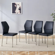 Set di 4 sedie da pranzo moderne in PU nero con gambe in metallo argento; altezza 93 cm