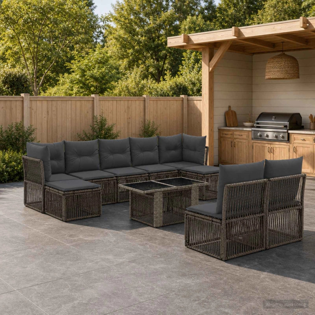 Set Divano da Giardino 10 pz Grigio polyrattan 3436529