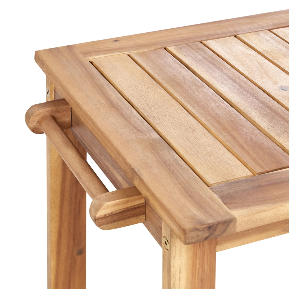 Carrello porta bevande da giardino su ruote in legno d'acacia certificato 47 x 90 x 74 cm a 2 piani con ruote con portabottiglie