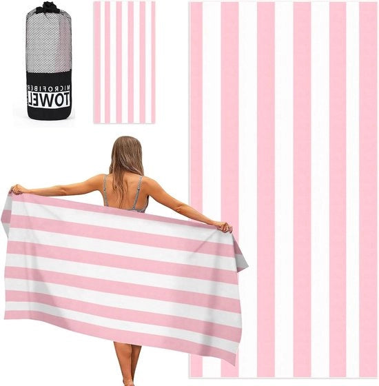 Asciugamano da spiaggia grande 80 x 160 cm - a strisce doppie - senza sabbia - asciugamano per piscina - leggero e morbido - asciugamano sport e yoga con borsa - microfibra - assorbe velocemente - asciugamano per donne