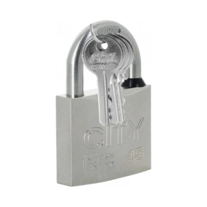 Iseo CITY 60 Lucchetto a Chiave con Arco in Acciaio Inox 3 Chiavi Piatte Numerate Garanzia 10 Anni colore Nichelato