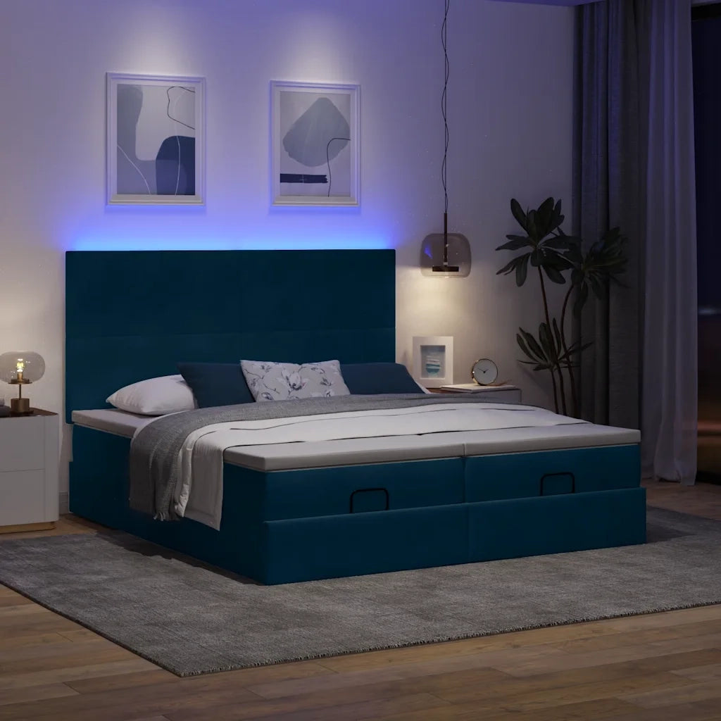 Pouf Letto con Materassi e LED Blu Scuro 200x200cm Velluto 3314613