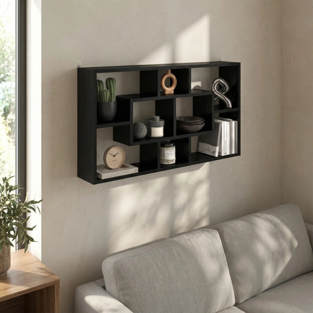 Libreria a Parete con 8 Cubi ¨C zephmum ¨C 85x14.5x47.5 cm Nero