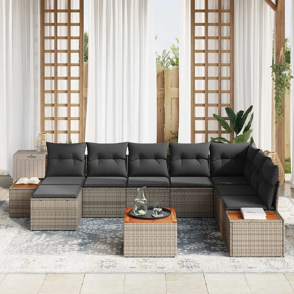 Set Divano da Giardino con cuscino 9 pcs Grigio Polyrattan 3356819