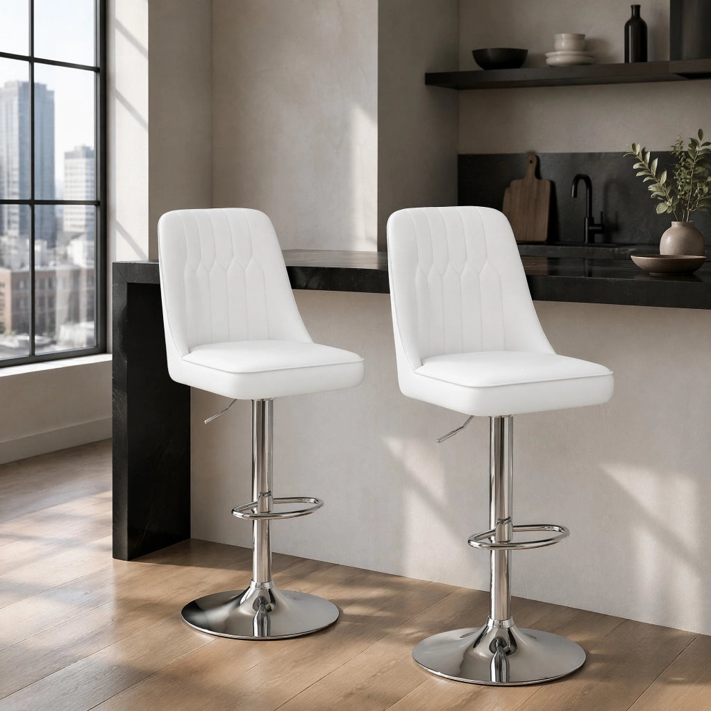 SGABELLO BAR Regolabile 95,5-117,5 cm Bianco/Argento Set da 2 pezzi
