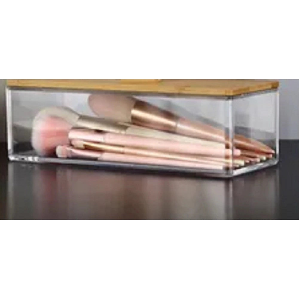 Trade Shop - Contenitore Organizer Per Cosmetici Portatrucchi Trasparente Con Coperchio In Legno 10828 -