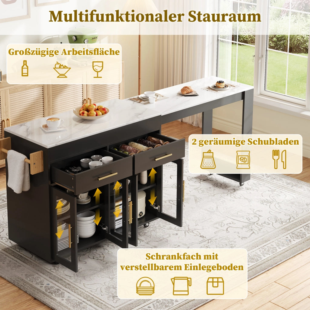 ISOLA CUCINA Estensibile 132,5-217 x 50 x 93 cm MDF Nero
