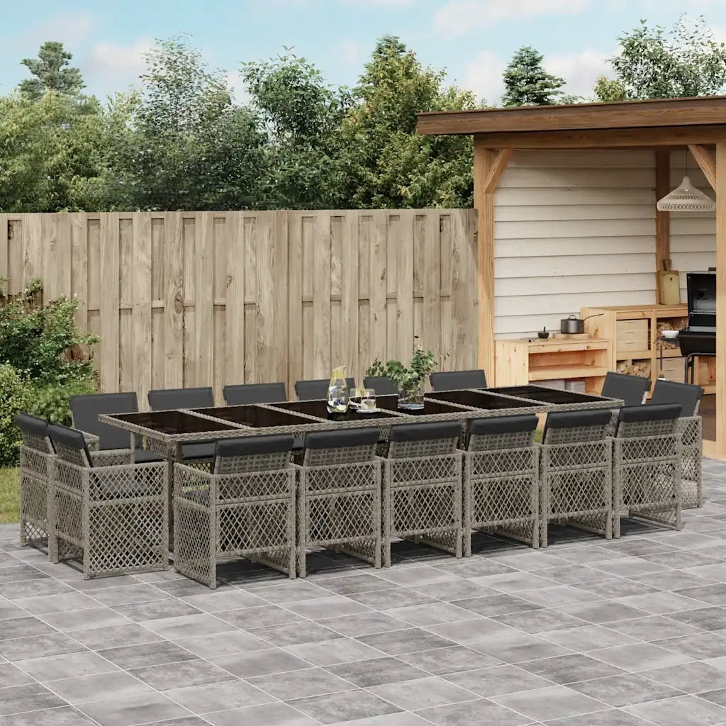 Set da Pranzo da Giardino 17pz con Cuscini Grigio in Polyrattan 3210884