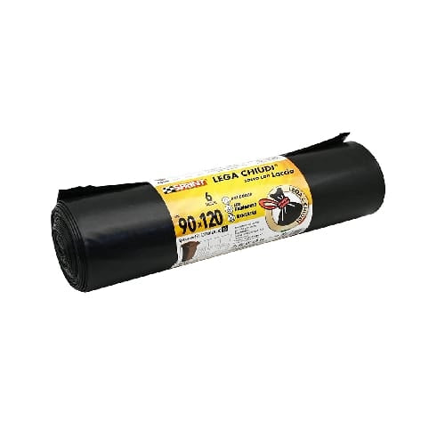 20 PZ SACCHI SPAZZATURA LEGA E CHIUDI C/LACCIO SPESSORE 18 MY- Nero cm 55 x 65- senza- pezzi 1