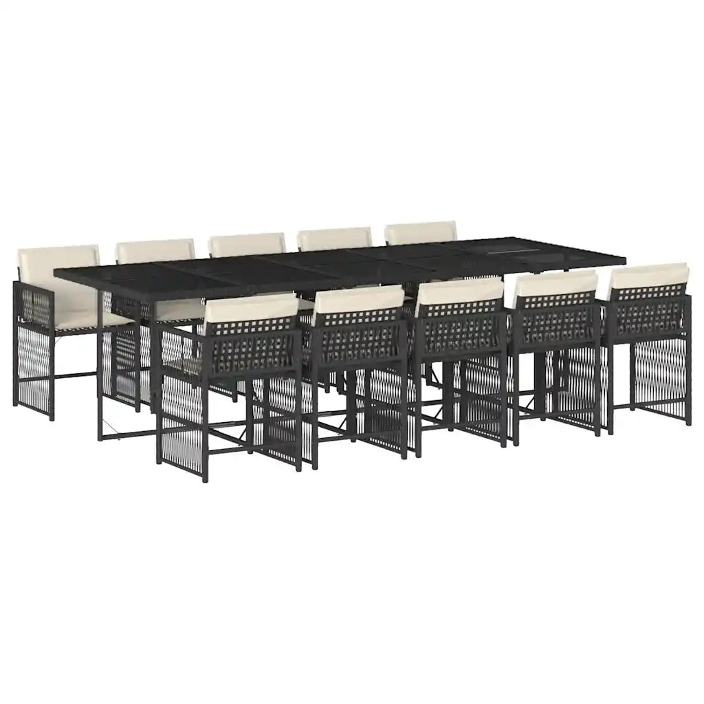 Set da Pranzo da Giardino 11 pz con Cuscini in Polyrattan Nero