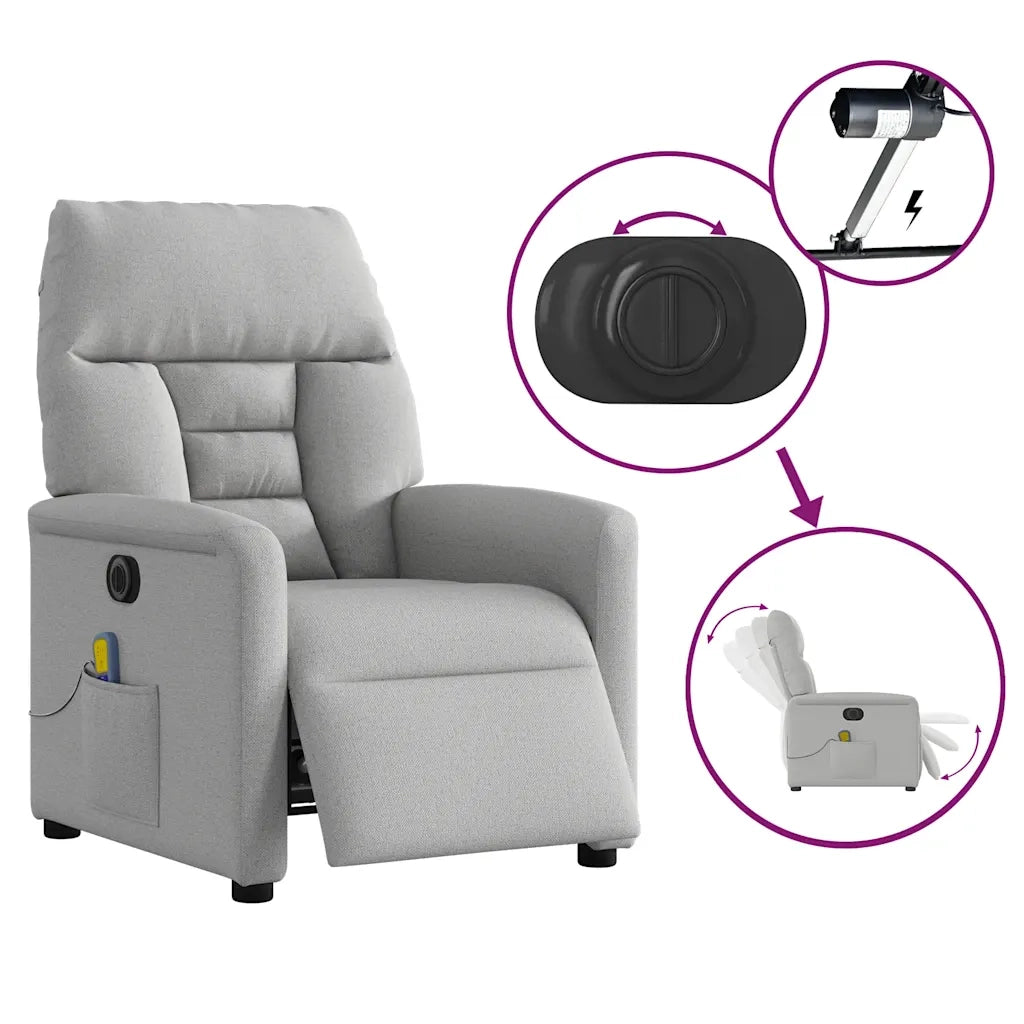 Divano Sedia-Poltrona Reclinabile Massaggio Elettrica Grigio Nuvola Tessuto 620774