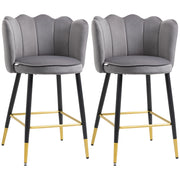 Set da 2 Sgabelli da Bar Vellutati con Poggiapiedi e Base in acciaio, 59x52x90cm, Grigio