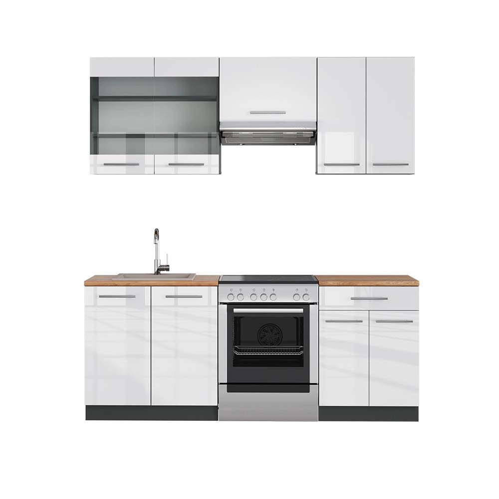 Cucina componibile Fame-Line Bianco lucido/Antracite 200 cm, PL Rovere Vicco