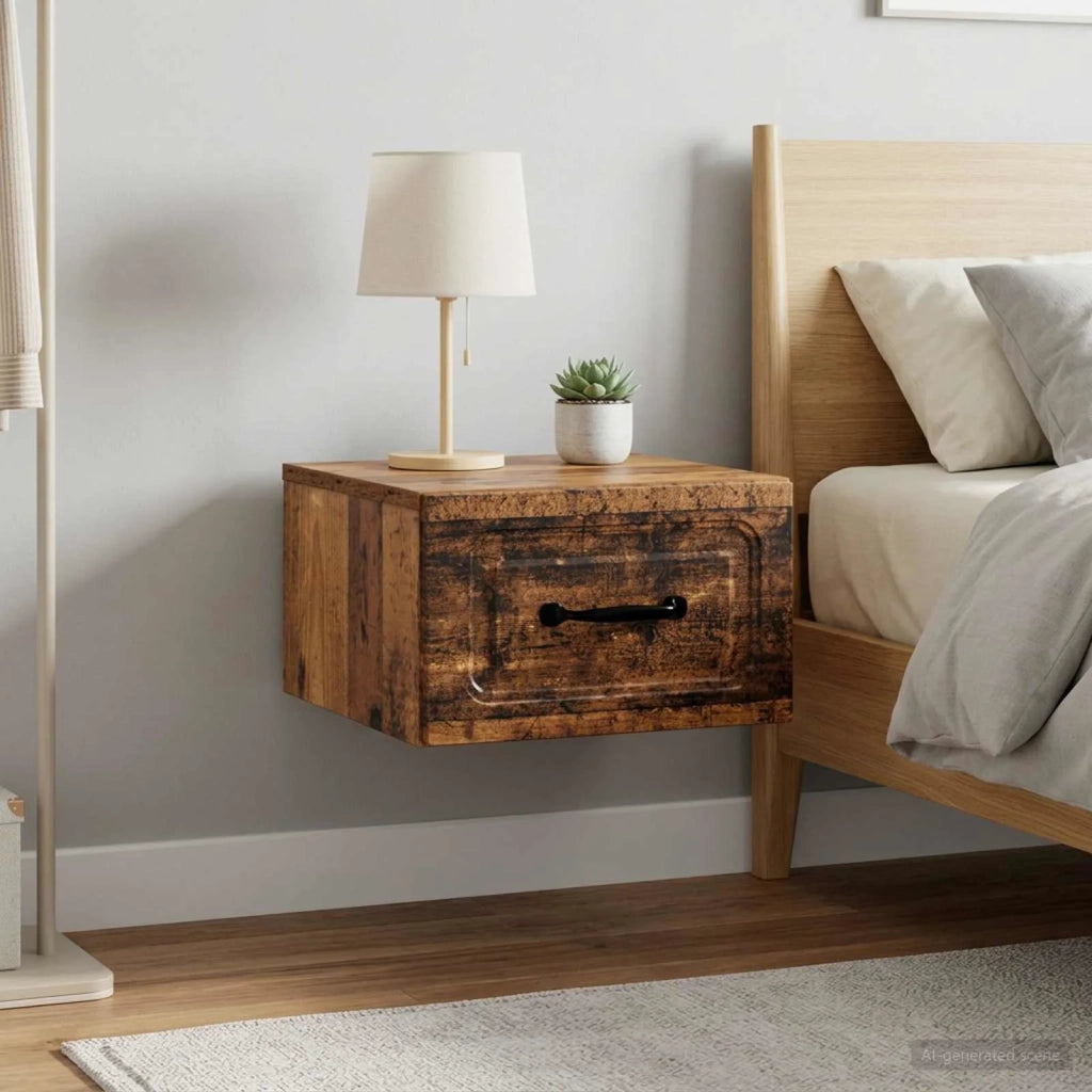Mobiletto da notte a muro 2 pcs Legno antico 34,5 x 33 x 20 cm 899292