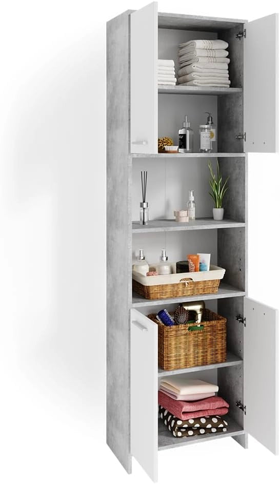 Mobile bagno alto Maris, Calcestruzzo, 56.1 x 190 cm, per la conservazione di accessori da bagno e ripiani regolabili in altezza