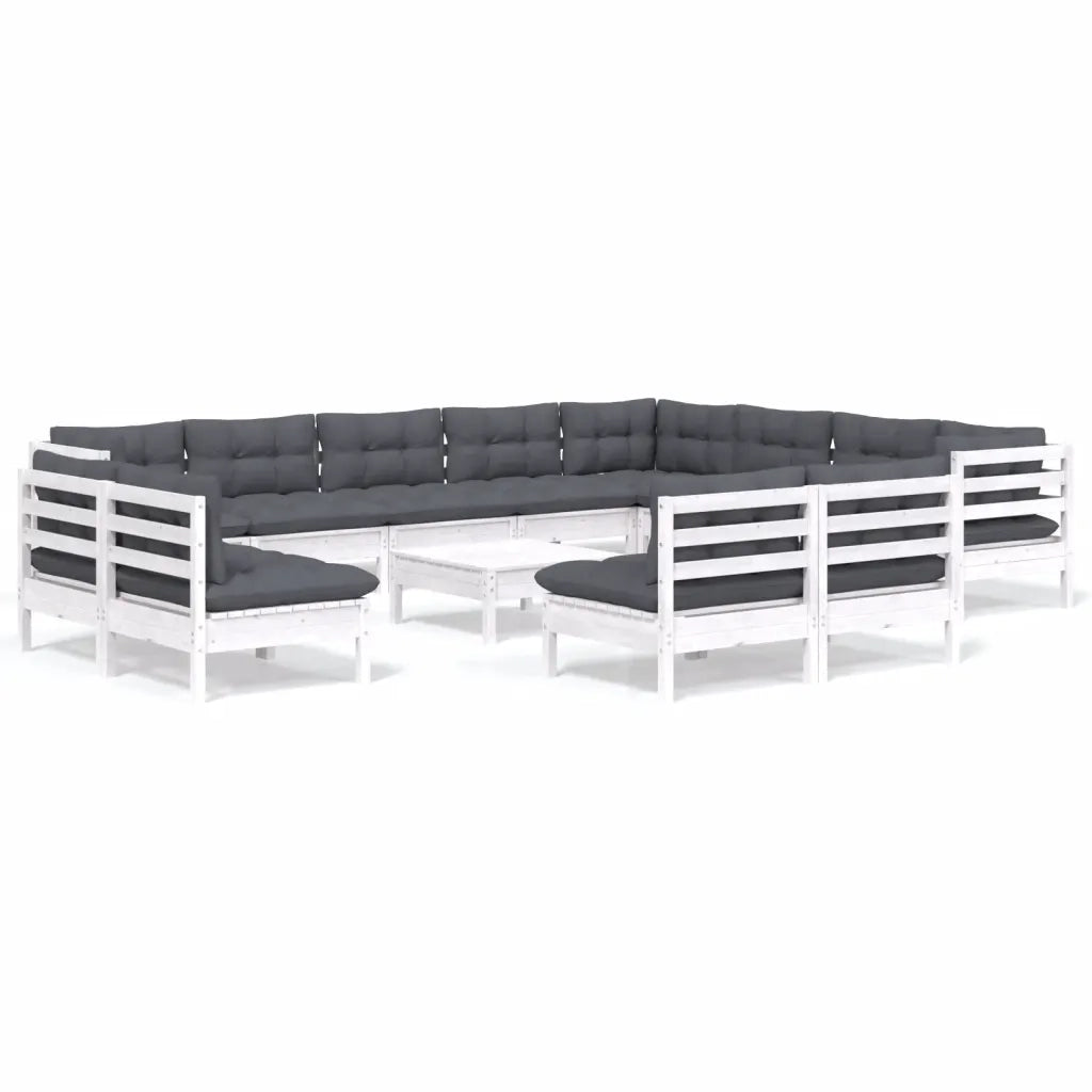 Set Divani da Giardino 13 pz con Cuscini Bianchi Legno di Pino 3096882