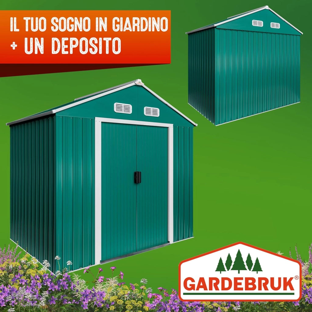 Deuba Capanno da Giardino XL 1,8m² con Fondamenta 196x132x188cm Porta Scorrevole Casetta 3,1m³ Verde
