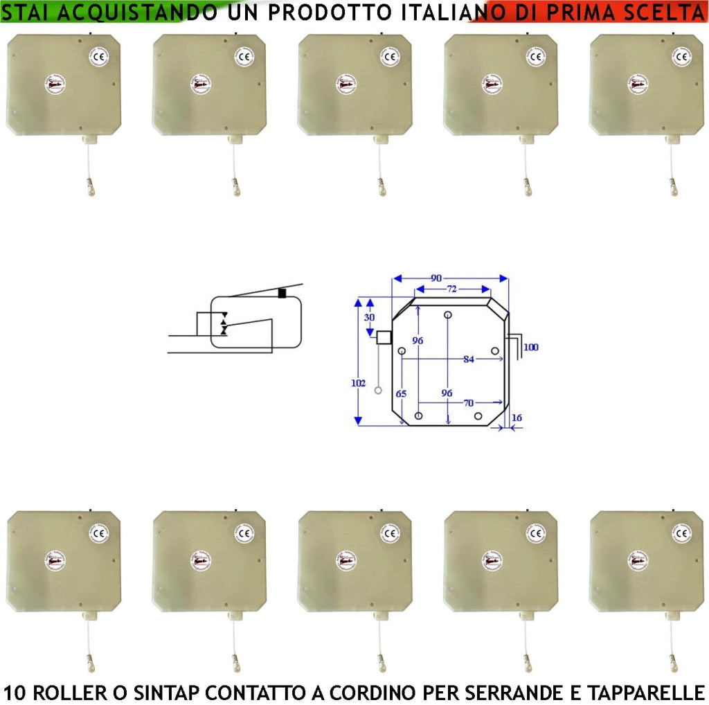 Sensore Antifurto a Cordino 10 Pezzi Protegge Tapparelle dal Taglio Strappo e Sollevamento Fune in Nylon Scorre su Carrucola in Ottone Sintap Impulsi Veloci 4/6 mS Allarme Necessita di Conta Impulsi