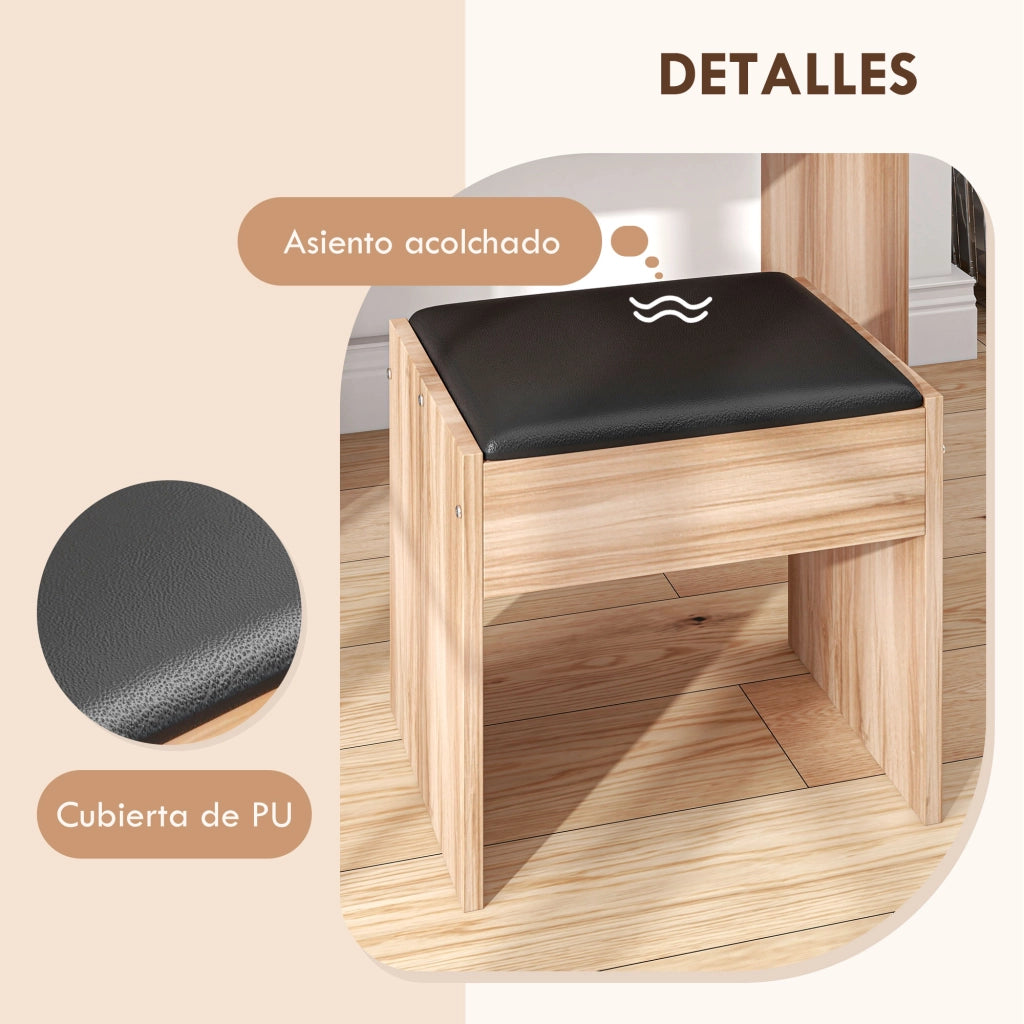 Cassettiera per Trucco con Specchio e Taburete ¨C zephmum ¨C Bianco 80x40x79 cm