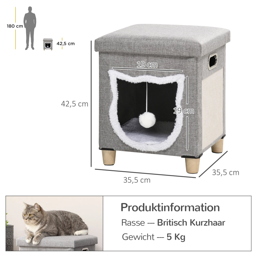 CUCCIA PER GATTI con cuscino e tiragraffi, grigio, MDF