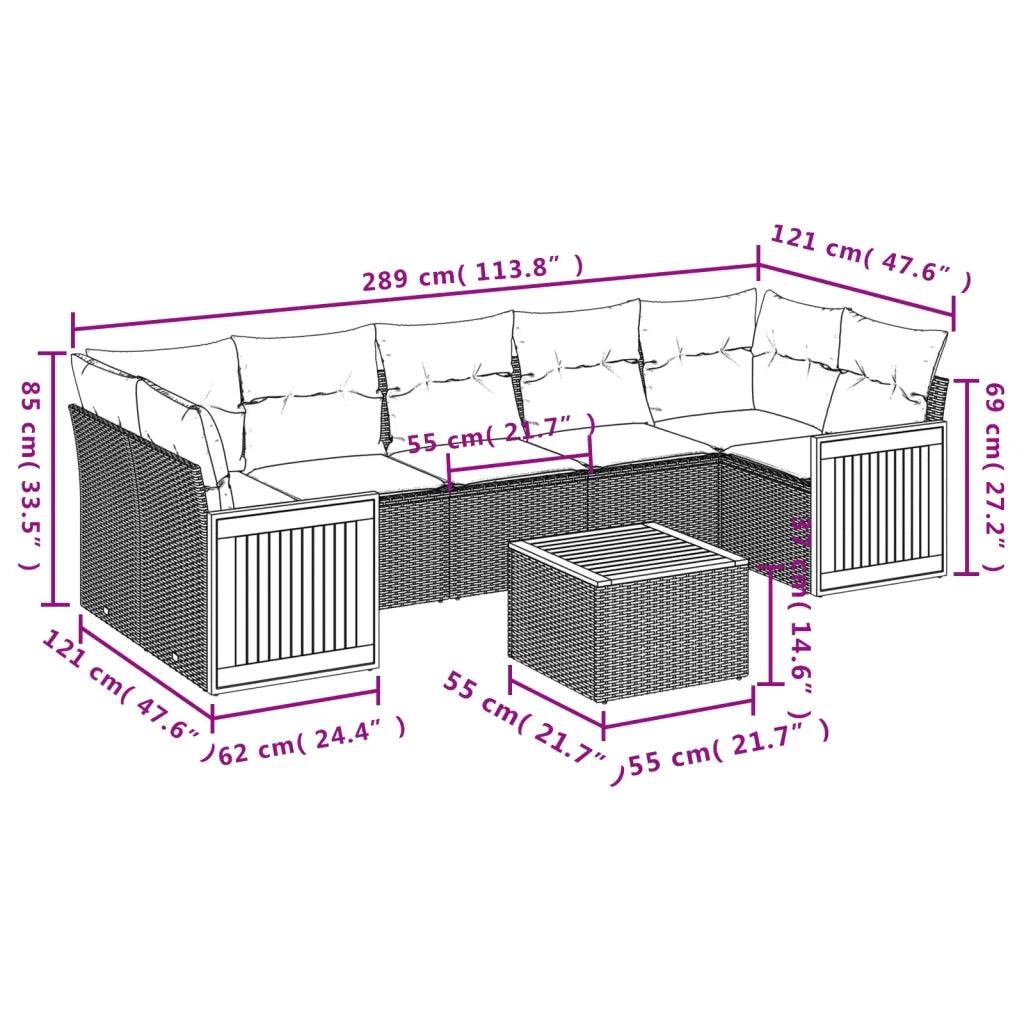 Set Divani da Giardino con Cuscini 8 pz Nero in Polyrattan 3227490