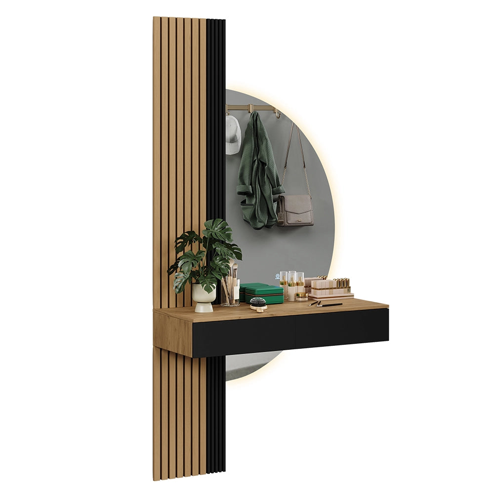 Vicco Tavolo da toeletta Quercia/nero 100 cm con specchio a LED